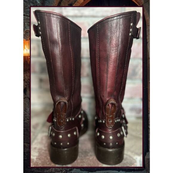 Free People We The Free Janey Engineer Leather Studded Wine Fresco Boots Size 9 - Picture 5 of 9